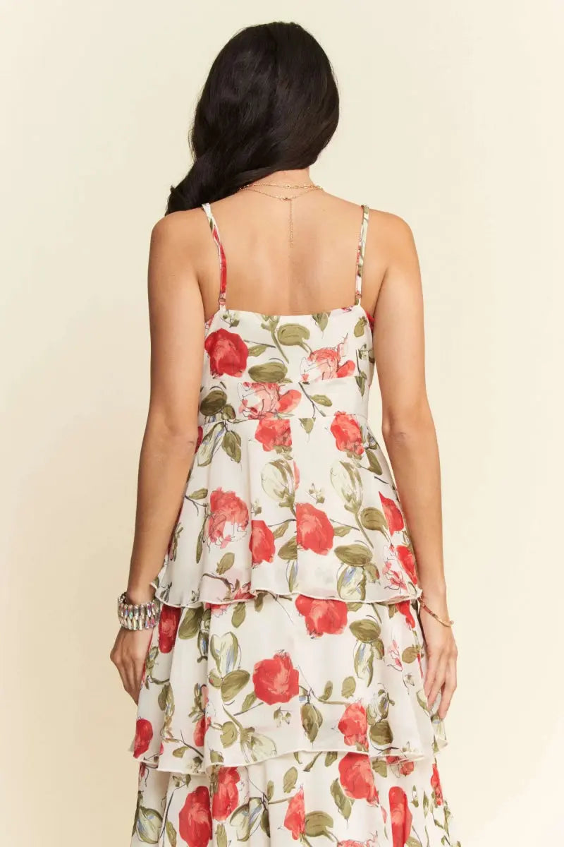 Davi & Dani Contrast Ring Lace Layered Ruffle Maxi Dress - Love Salve